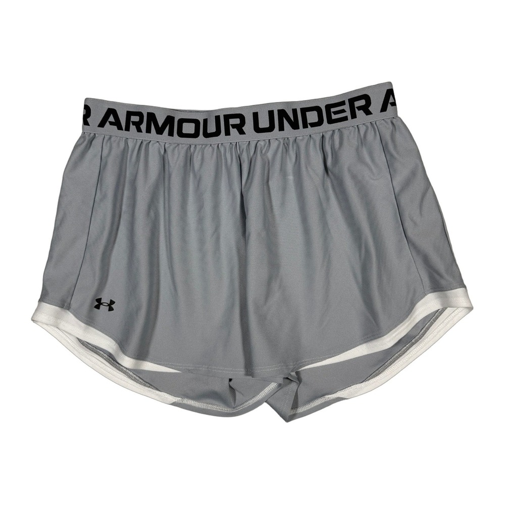 Under Armour Women Gray Athletic Shorts Loose Fit Logo Waistband Size L Mesh